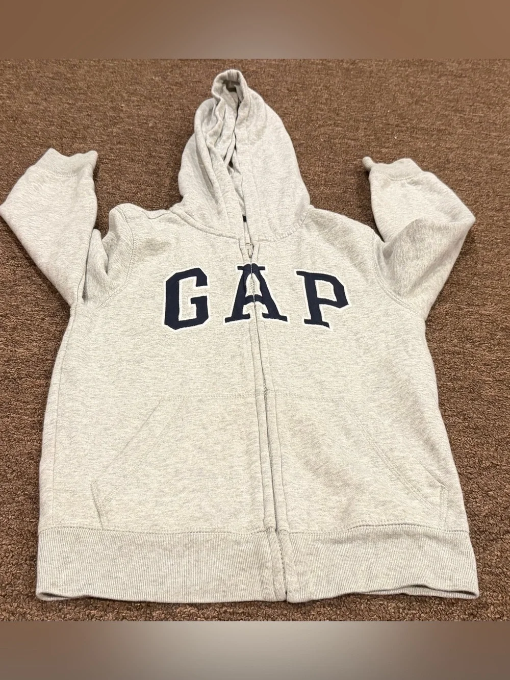 EUC! GAP kids S Light Gray full Zip-Up Hoodie Jacket Navy Logo sweatshirt